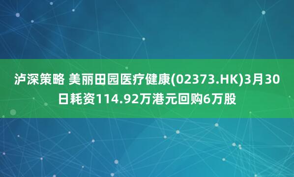 泸深策略 美丽田园医疗健康(02373.HK)3月30日耗资114.92万港元回购6万股